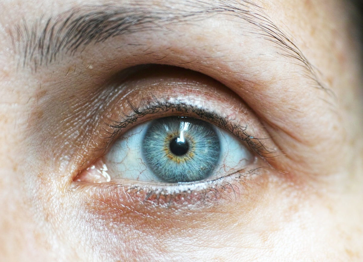 persons blue eyes in close up photography