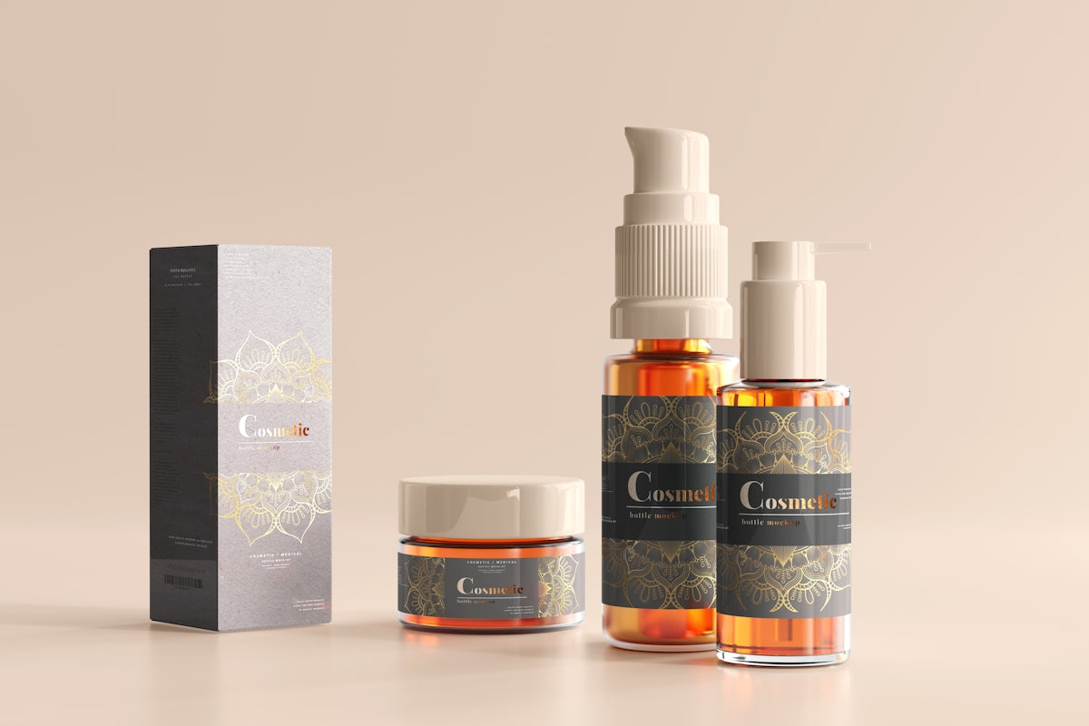 a couple of bottles of liquid next to a box