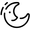 Black and white icon of a crescent moon with wavy lines